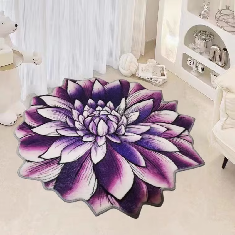 Fluffy Flower Shaped Rug with Non-Slip Backing for Bedroom or Living Room