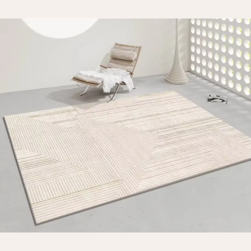 Beige Abstract Line Art Rug Modern Soft Non-Slip Carpet for Living Room or Bedroom