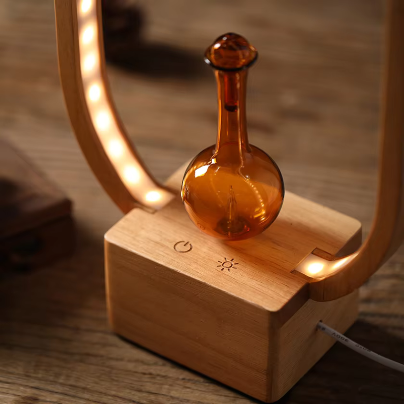 Waterless Essential Oil Diffuser – Cold Vapor Wood & Glass Aromatherapy Diffuser with Timer and LED Light