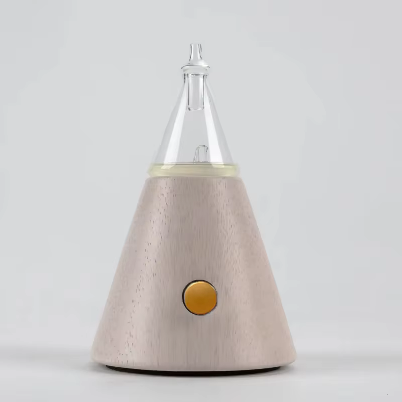 Waterless Essential Oil Diffuser with Glass Cover and Wood Base – Air Pump Aromatherapy with Warm Light
