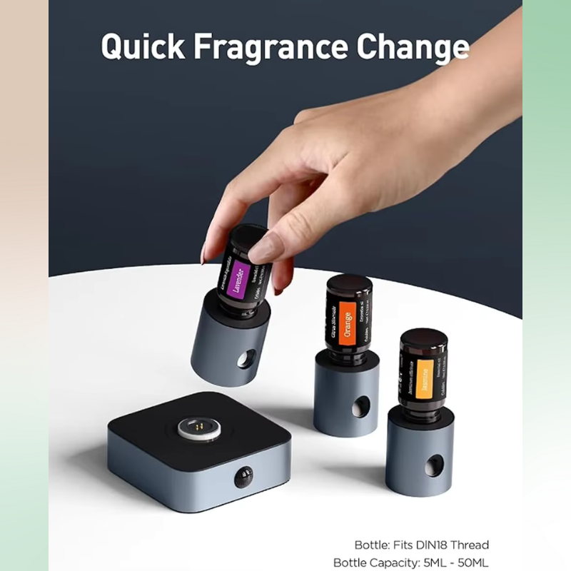 Waterless Essential Oil Diffuser with Motion Sensor – Portable Aluminum Nebulizing Scent Diffuser for Home, Car, Office, Travel – Fits 5ml to 30ml Bottles