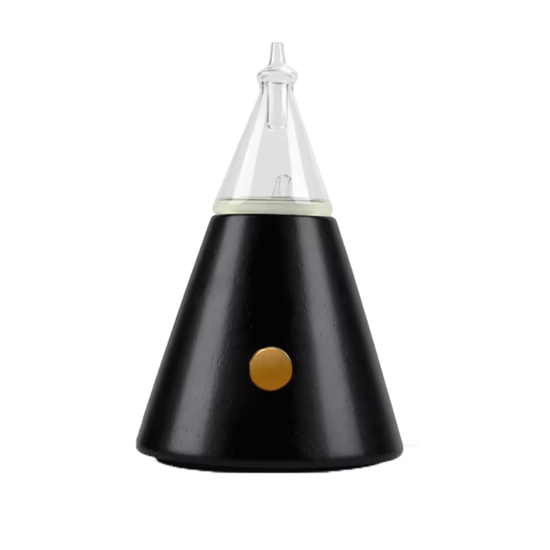Waterless Essential Oil Diffuser with Glass Cover and Wood Base – Air Pump Aromatherapy with Warm Light