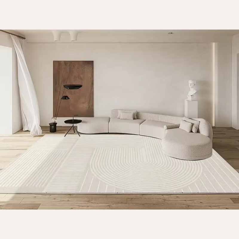 Beige Abstract Line Art Rug Modern Soft Non-Slip Carpet for Living Room or Bedroom