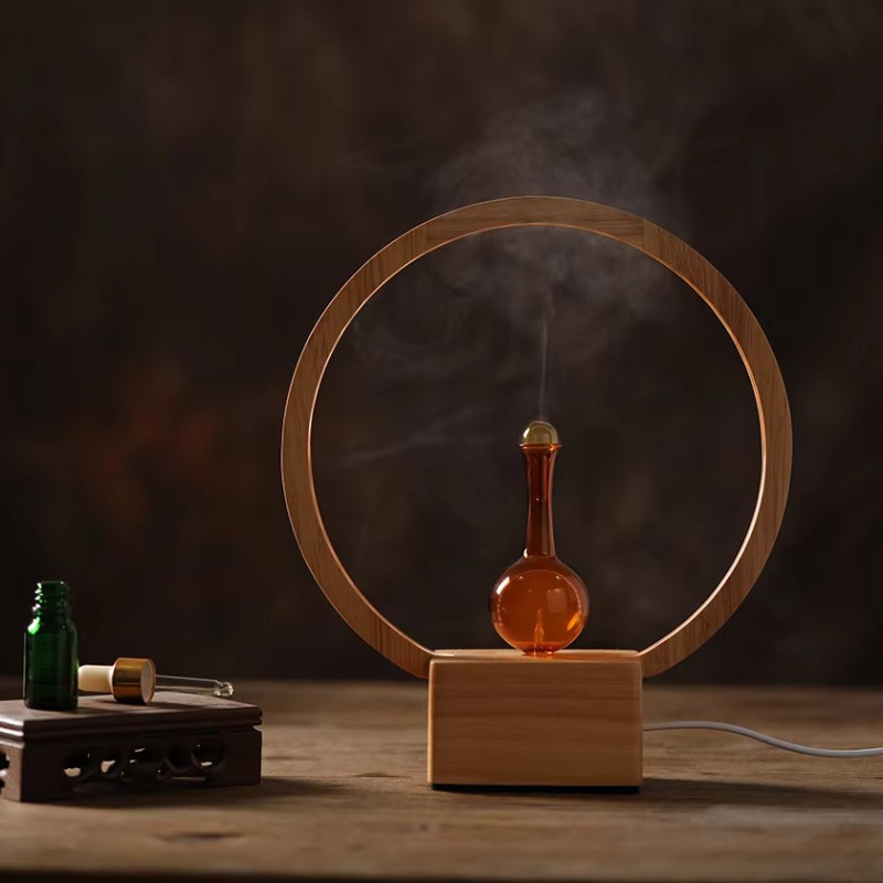 Waterless Essential Oil Diffuser – Cold Vapor Wood & Glass Aromatherapy Diffuser with Timer and LED Light