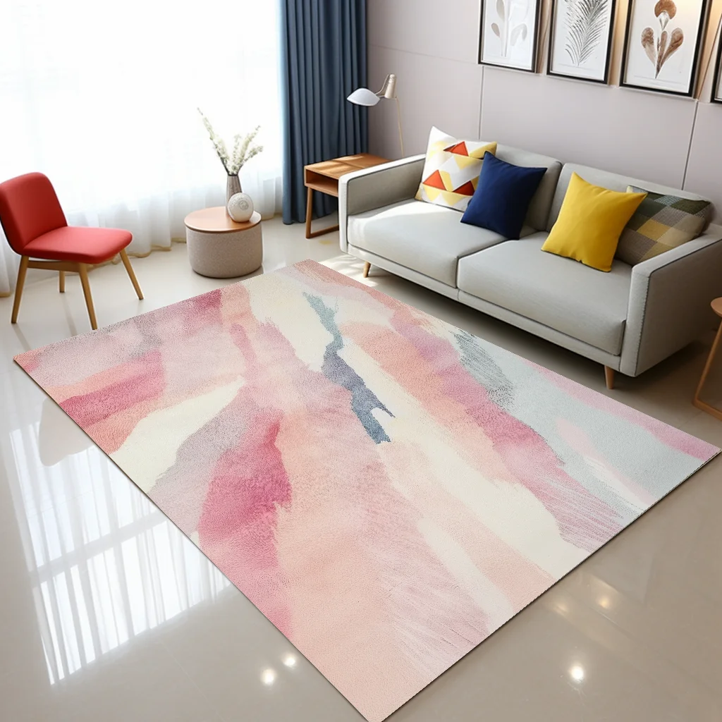 Pink Abstract Watercolor Art Non-Slip Rug for Living Room or Bedroom