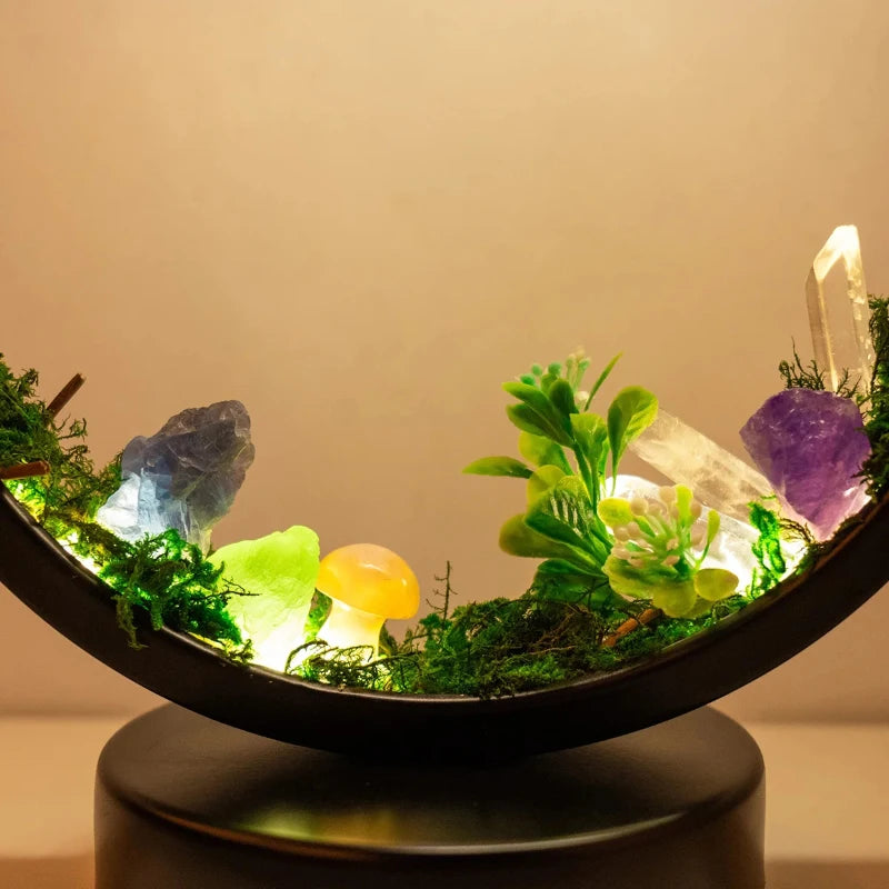 Natural Crystal LED Bedside Lamp - Raw Stone Mushroom Forest