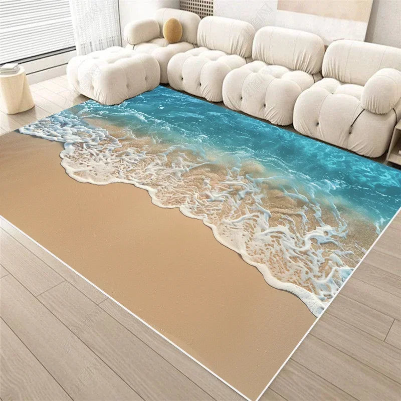 Seaside Coastal Print Flannel Rug Non-Slip Floor Mat for Bedroom or Living Room