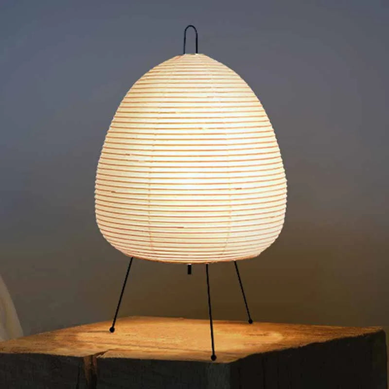 Handmade Japanese Rice Paper Table Lamp - Wabi-Sabi Style Tripod Lantern for Soft Ambient Light