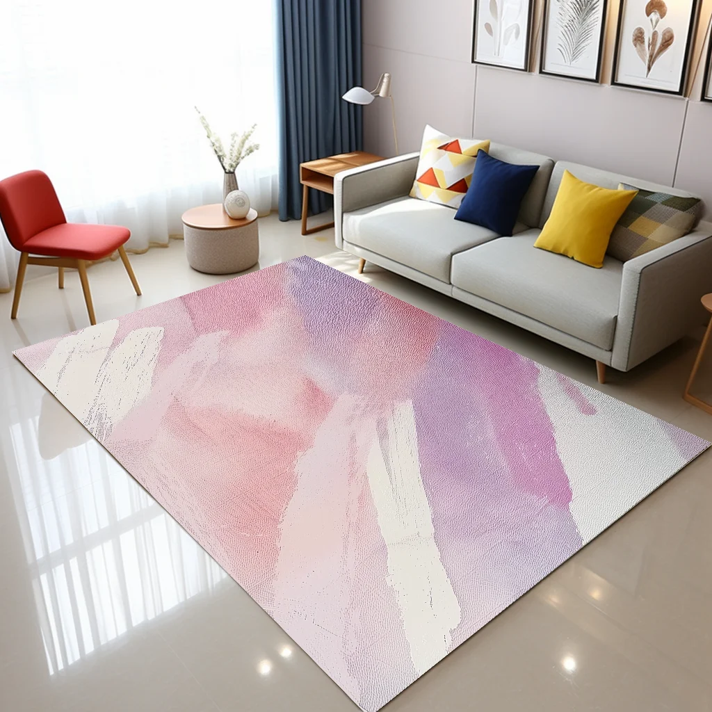 Pink Abstract Watercolor Art Non-Slip Rug for Living Room or Bedroom