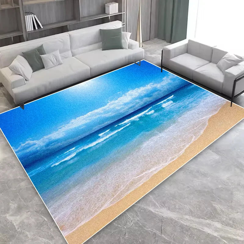 Seaside Coastal Print Flannel Rug Non-Slip Floor Mat for Bedroom or Living Room