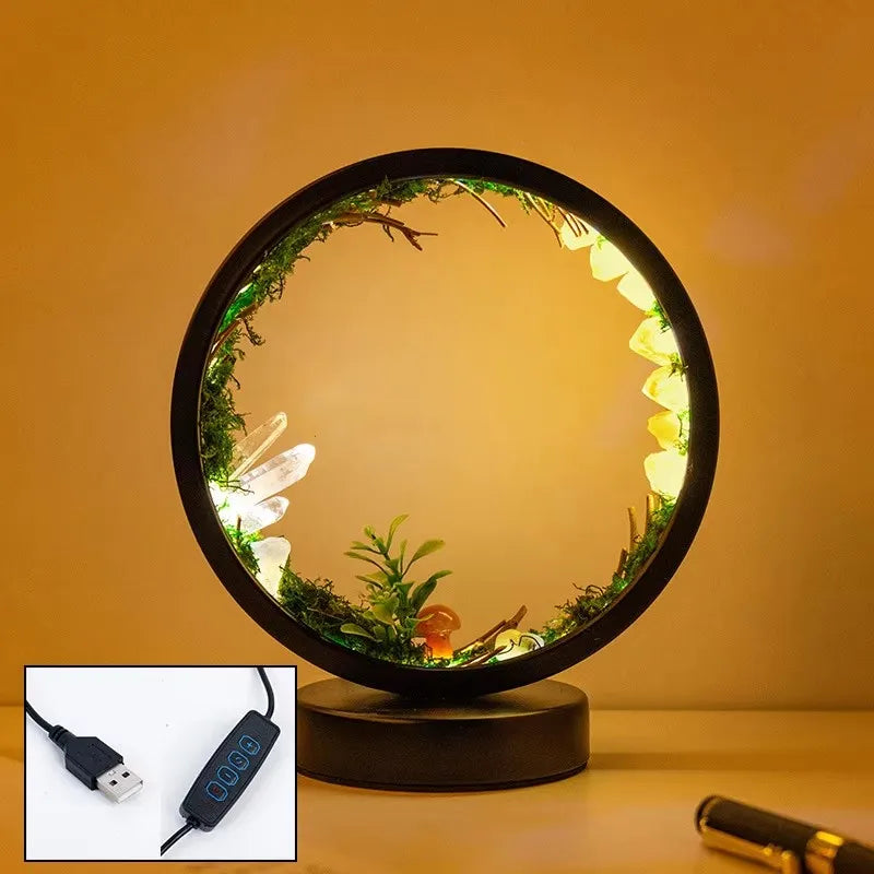 Natural Crystal LED Bedside Lamp - Raw Stone Mushroom Forest