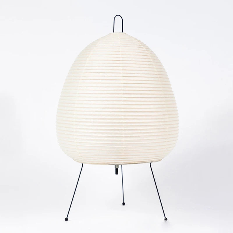 Handmade Japanese Rice Paper Table Lamp - Wabi-Sabi Style Tripod Lantern for Soft Ambient Light