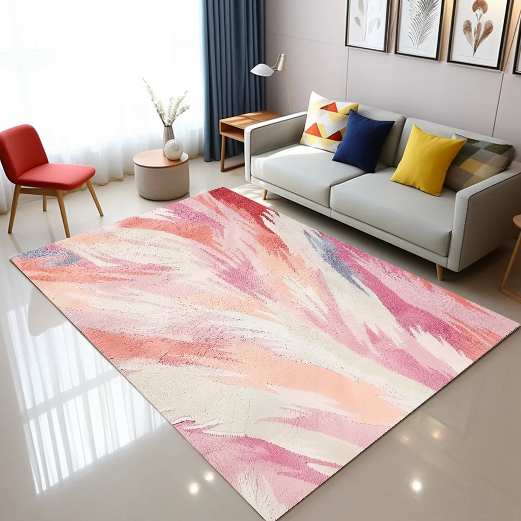 Pink Abstract Watercolor Art Non-Slip Rug for Living Room or Bedroom