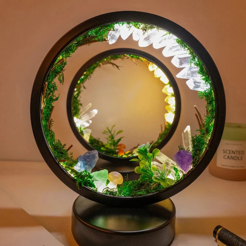 Natural Crystal LED Bedside Lamp - Raw Stone Mushroom Forest