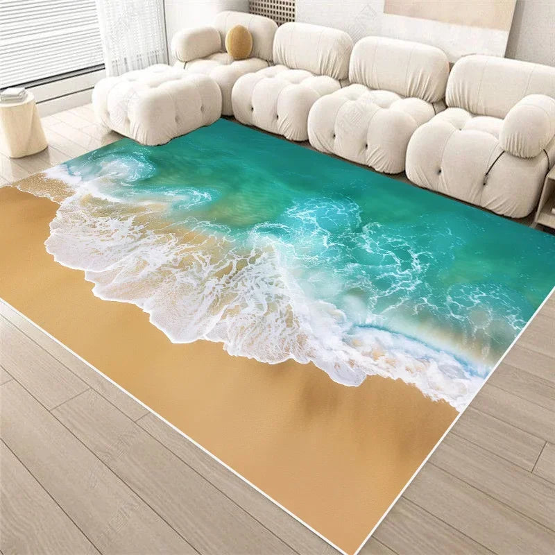 Seaside Coastal Print Flannel Rug Non-Slip Floor Mat for Bedroom or Living Room