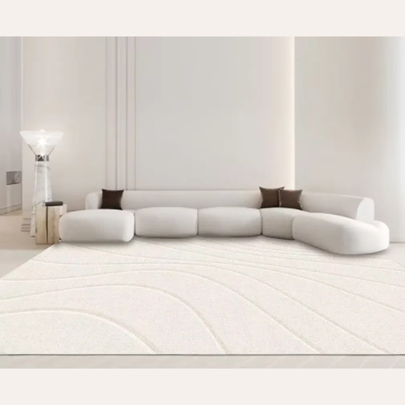 Beige Abstract Line Art Rug Modern Soft Non-Slip Carpet for Living Room or Bedroom