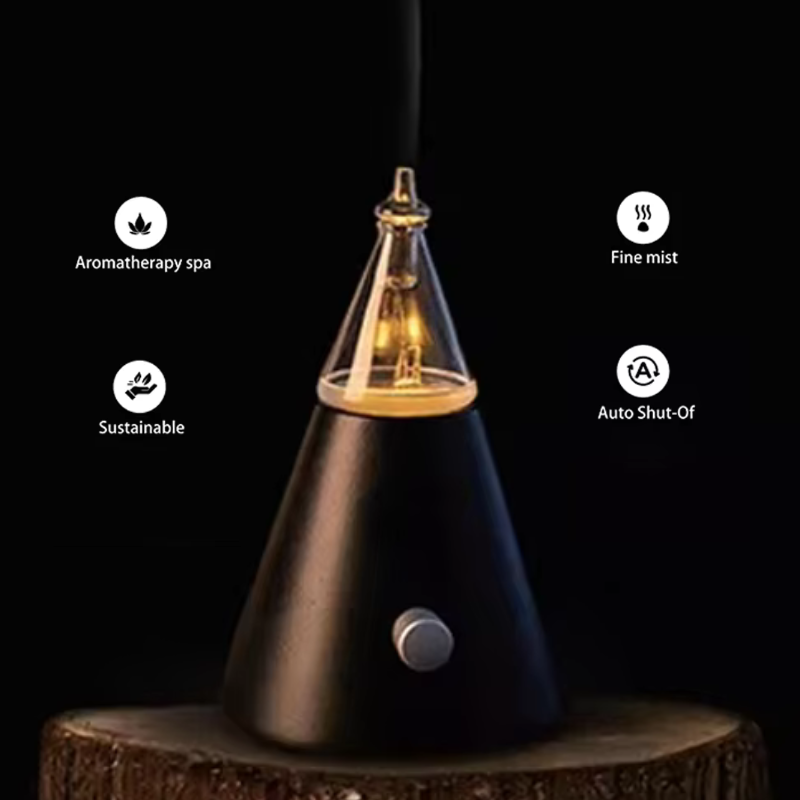 Waterless Essential Oil Diffuser with Glass Cover and Wood Base – Air Pump Aromatherapy with Warm Light