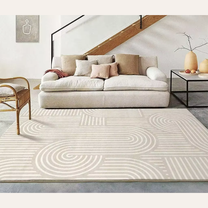 Beige Abstract Line Art Rug Modern Soft Non-Slip Carpet for Living Room or Bedroom