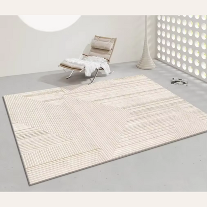 Beige Abstract Line Art Rug Modern Soft Non-Slip Carpet for Living Room or Bedroom