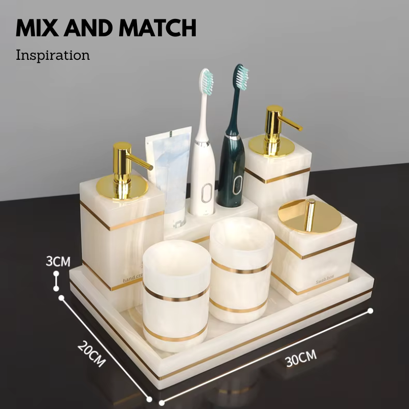 Luxury White Onyx Marble Bathroom Accessories – Mix and Match