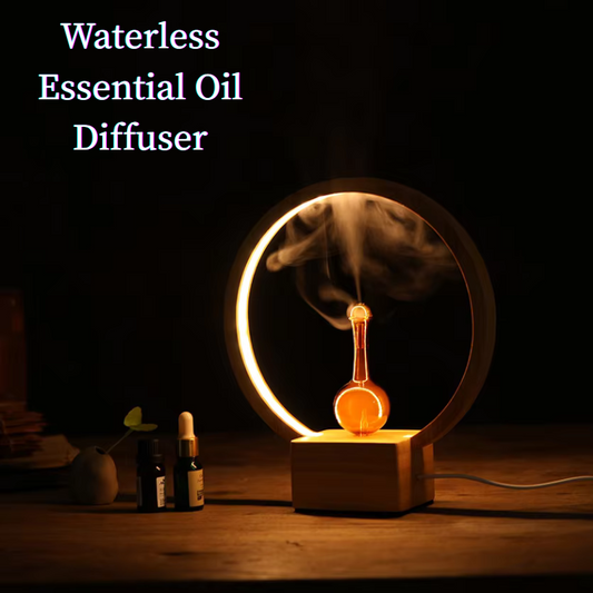 Waterless Essential Oil Diffuser – Cold Vapor Wood & Glass Aromatherapy Diffuser with Timer and LED Light