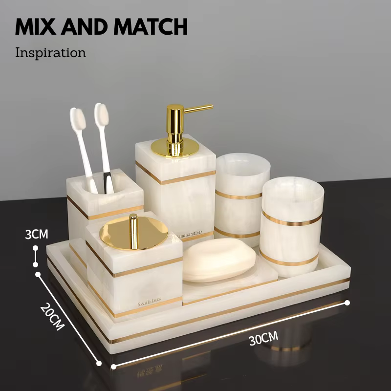 Luxury White Onyx Marble Bathroom Accessories – Mix and Match