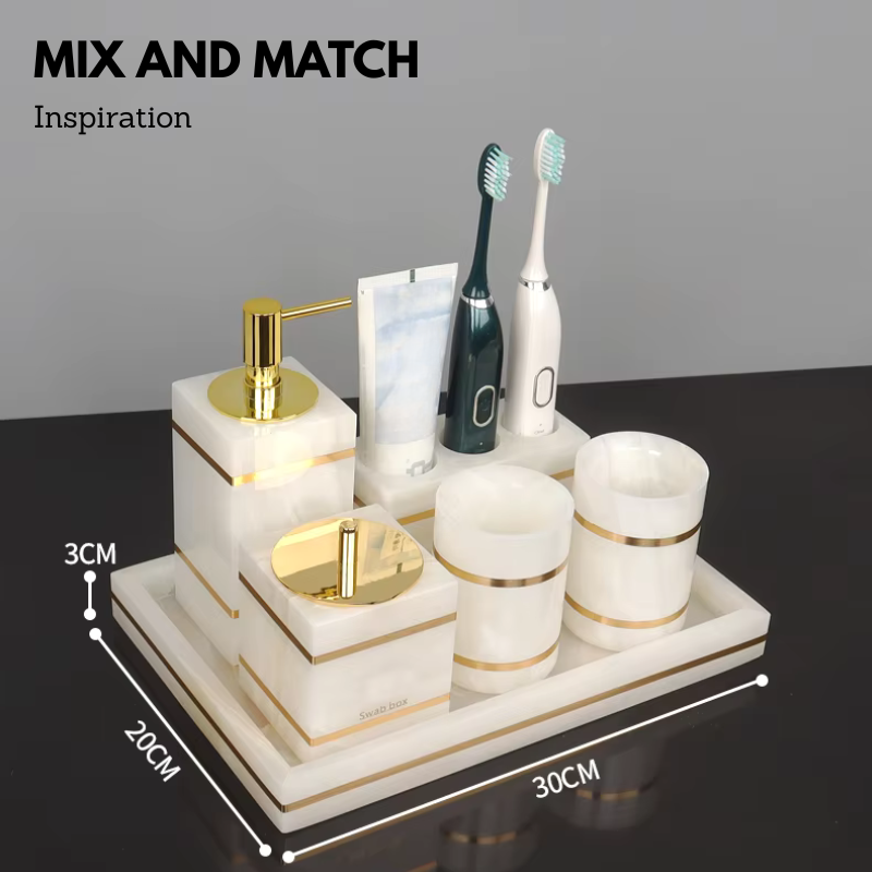 Luxury White Onyx Marble Bathroom Accessories – Mix and Match