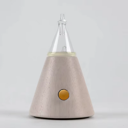 Waterless Essential Oil Diffuser with Glass Cover and Wood Base – Air Pump Aromatherapy with Warm Light