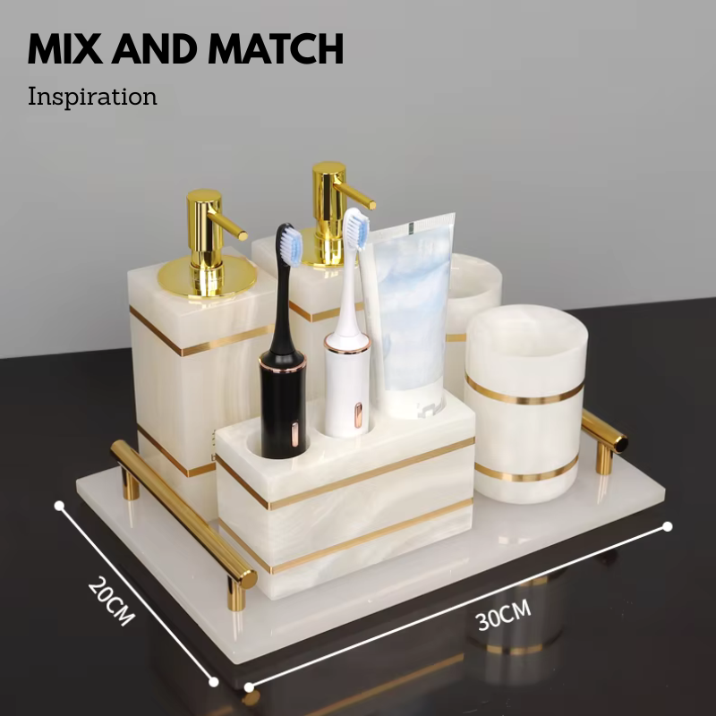 Luxury White Onyx Marble Bathroom Accessories – Mix and Match