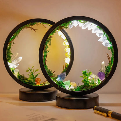 Natural Crystal LED Bedside Lamp - Raw Stone Mushroom Forest