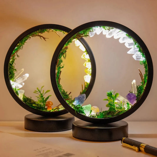 Natural Crystal LED Bedside Lamp - Raw Stone Mushroom Forest