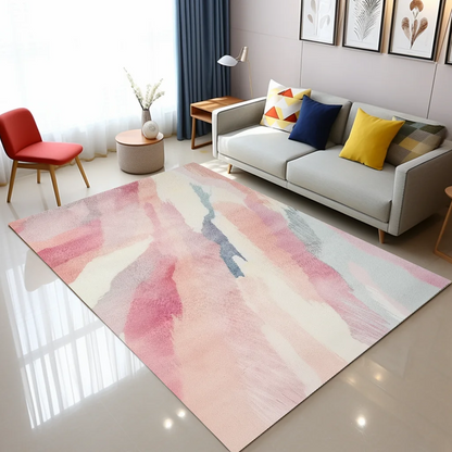 Pink Abstract Watercolor Art Non-Slip Rug for Living Room or Bedroom
