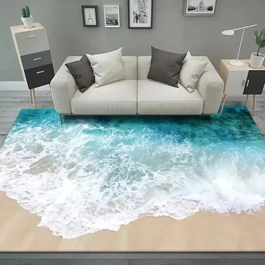 Seaside Coastal Print Flannel Rug Non-Slip Floor Mat for Bedroom or Living Room