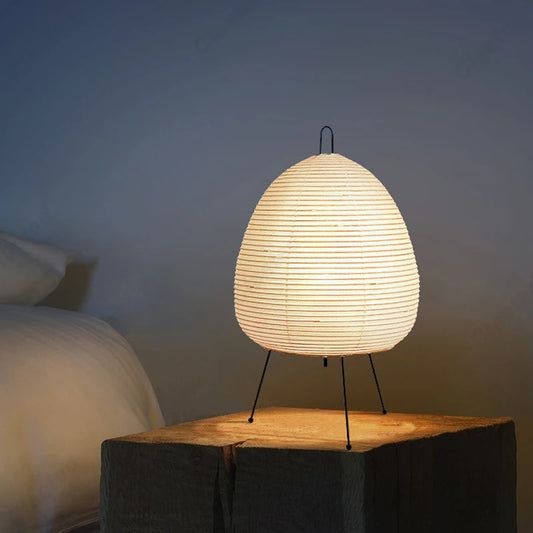 Handmade Japanese Rice Paper Table Lamp - Wabi-Sabi Style Tripod Lantern for Soft Ambient Light