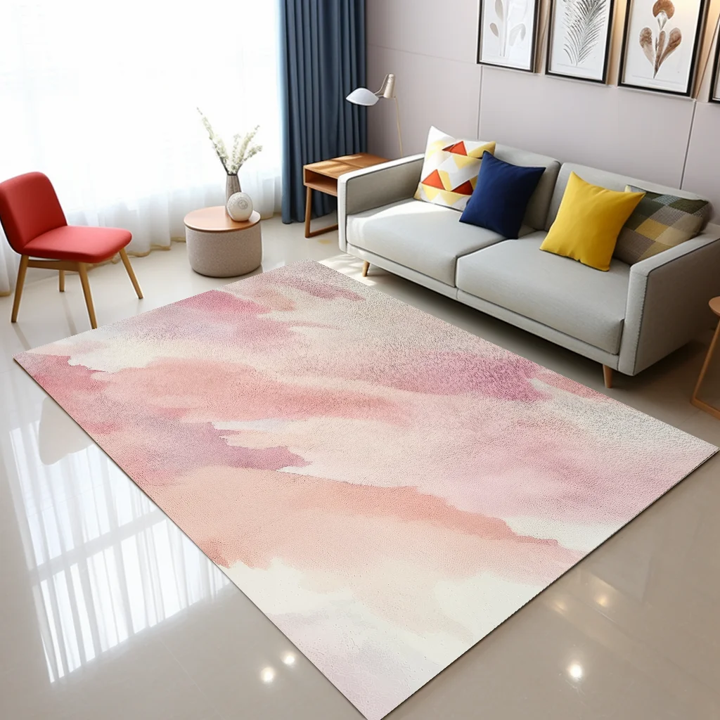 Pink Abstract Watercolor Art Non-Slip Rug for Living Room or Bedroom