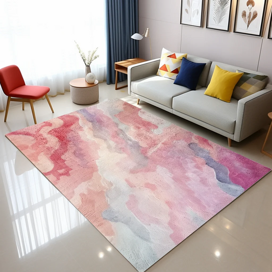 Pink Abstract Watercolor Art Non-Slip Rug for Living Room or Bedroom