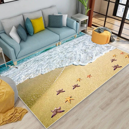 Seaside Coastal Print Flannel Rug Non-Slip Floor Mat for Bedroom or Living Room