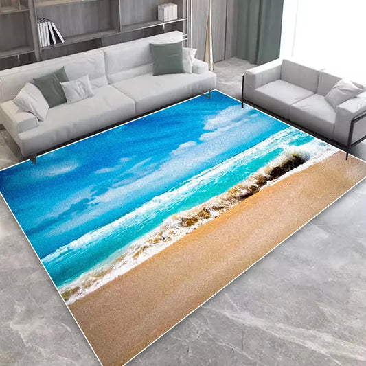 Seaside Coastal Print Flannel Rug Non-Slip Floor Mat for Bedroom or Living Room