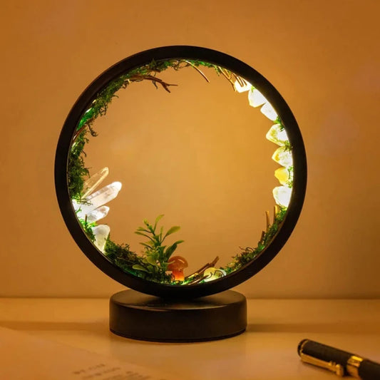 Natural Crystal LED Bedside Lamp - Raw Stone Mushroom Forest