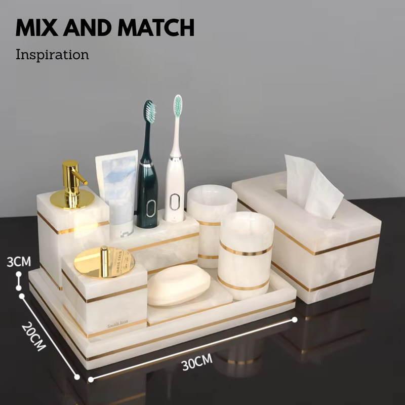 Luxury White Onyx Marble Bathroom Accessories – Mix and Match