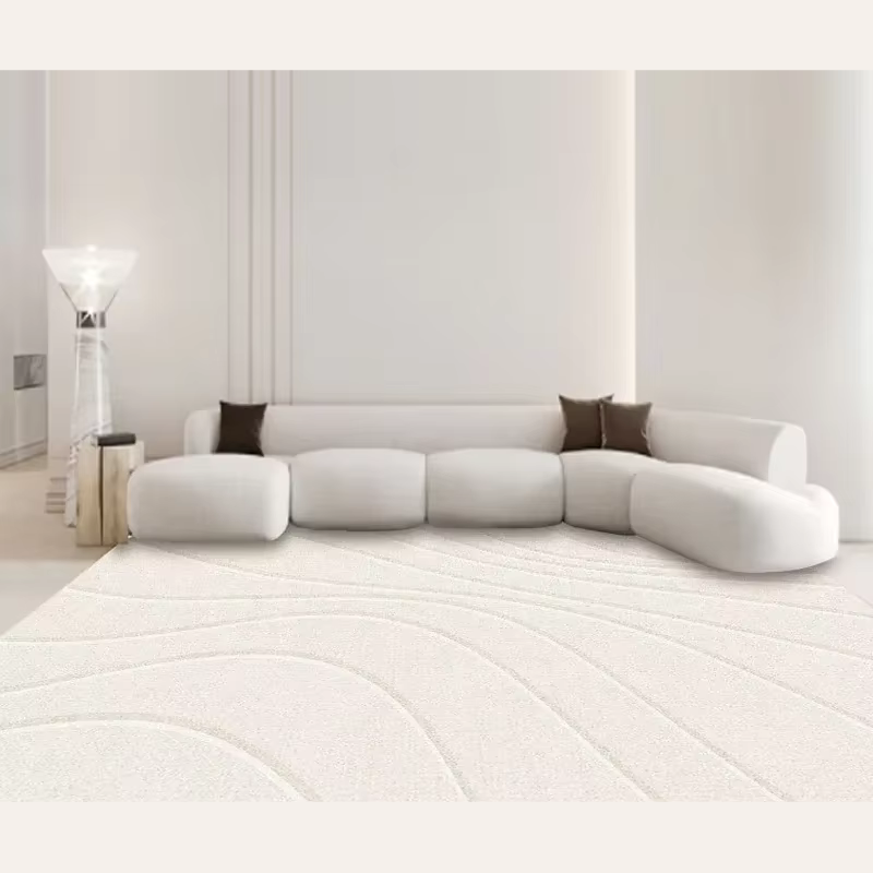 Beige Abstract Line Art Rug Modern Soft Non-Slip Carpet for Living Room or Bedroom