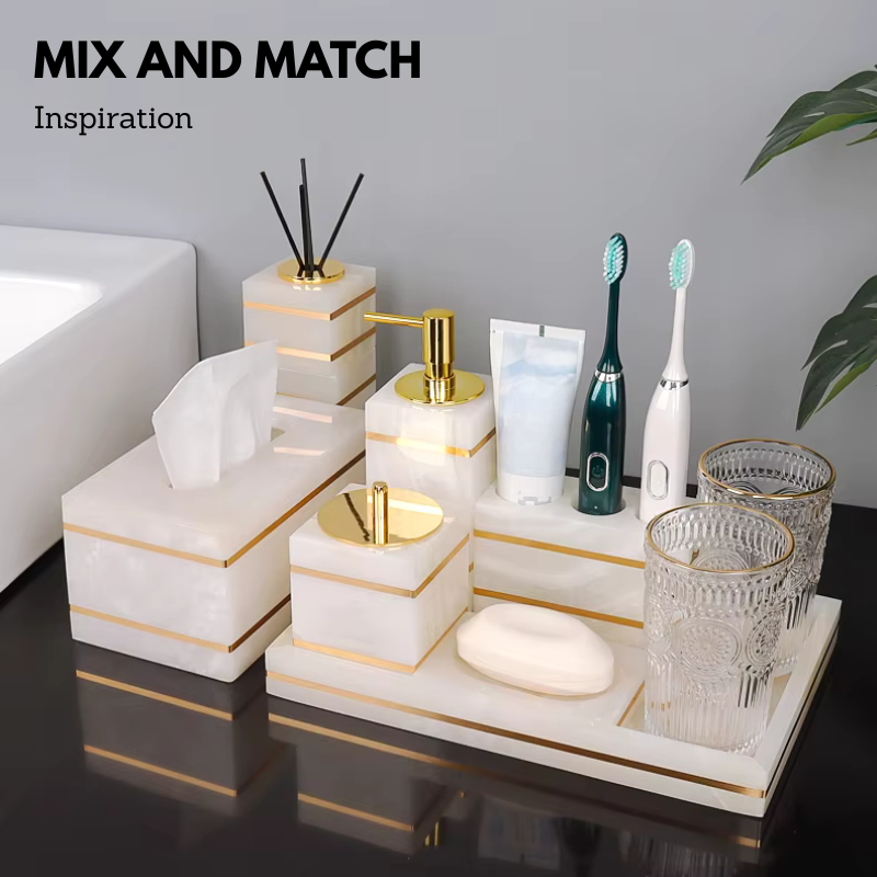 Luxury White Onyx Marble Bathroom Accessories – Mix and Match