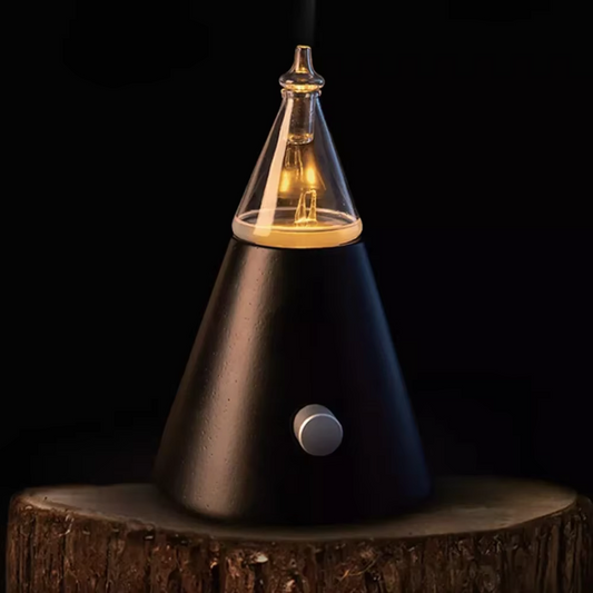Waterless Essential Oil Diffuser with Glass Cover and Wood Base – Air Pump Aromatherapy with Warm Light